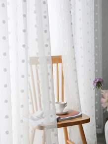 1pc White Korean Style Sheer Curtain With Small Pom Pom Balls For Living Room And Bedroom Decoration - White - View 5