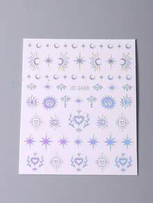 2 件裝雷射美甲貼紙心形星星月亮太陽設計 Y2k 自黏滑塊貼花 - 銀色 - 查看 6