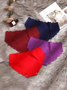 4pcs/pack Lady's Seamless Triangle Panties With Lace Hem - Multicolor - View 1