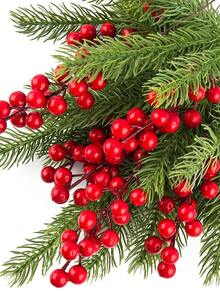 10 件人造松枝,帶有聖誕冬青和紅色漿果莖,適用於花環裝飾、聖誕樹裝飾、禮品包裝 - 彩色 - 查看 6