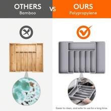 Silverware Organizer, Expandable Utensil Tray for Drawer, Adjustable Flatware and Cutlery Holder, Compact Plastic Drawerstore Holding Spoons Forks Knives, Large Grey - Grey - View 4