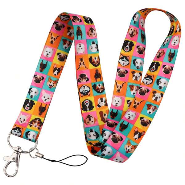 1pc Colorful Pet Dog Printed Phone Lanyard, Neck Strap, Wrist Strap, Keychain, Suitable For Men, Women, Teenagers, Fits Most Smartphones