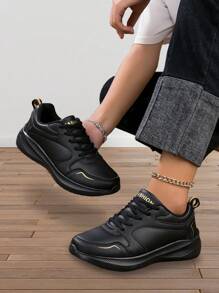 全新pu皮革運動鞋-防水、防滑、耐磨、柔軟舒適、全黑色休閒時尚跑步、遠足、旅行鞋