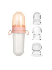 4pcs Baby Squeeze Silicone Food Pouches, Multi-Use Fruit Vegetable Puree Milk Bottles, With 3 Sizes Of Stretch Mesh Bags - Small, Medium, Large - Pink - View 7