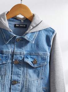 Denim Jacket With Hat And Cotton Sleeves For Boys 6-16 Years - Light Wash - View 2