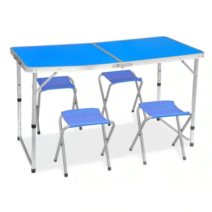 Portable Folding Table With 4 Adjustable Outdoor Chairs 120cm - 藍色 - 查看 1