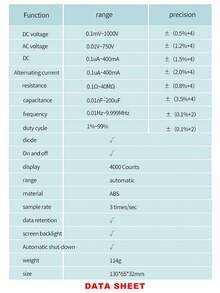 ZOYI Cầm tay Số Vạn năng , Điện áp hiện tại Sức chống cự Đo đạc , 4000 Counts Với Đo đạc , Chống phá vỡ Dấu ngoặc , LCD Độ nét cao Trưng bày , Đối với Bảo trì , Thợ điện Và - Màu xanh lam - Xem 7