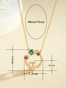1pc S925 Sterling Silver Pendant Necklace Embedded With Colorful Cubic Zirconia And Natural Freshwater Pearl, Original Design, Suitable For Daily, Party And Dating Wear - Yellow Gold - View 5