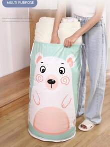 1入組PEVA可折疊收納卡通熊圖案衣服抽繩包 - 綠色 - 查看 1