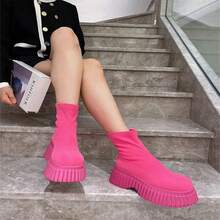 Ladies' Fashionable Slip-on Pink Outdoor Booties - Red - View 4