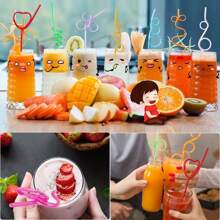 Crazy Unique Plastic Reusable Straws With Different Cute Design And Cleaning Brush,Decoration Party Hard Drinking Tube,Wash By Hands And Can Be Reused,Not Suitable High Temperature Or Dishwash .