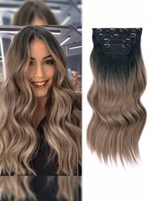 4入組20英寸捲曲粗髮片,女性用全頭夾式合成纖維假髮 - 漸層 - 查看 2