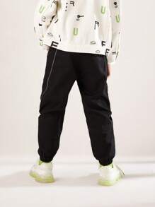 Annil Tween男孩時尚純棉親膚休閒戶外運動長褲黑色 - 黑色 - 查看 2