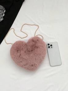 1個心形袋兒童鏈條信使袋毛絨愛心肩背袋 - 粉色 - 查看 5