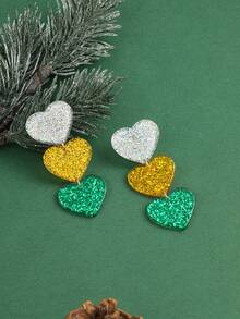 一對閃亮心形吊墜聖誕快樂吊墜耳環適合女士女孩節日節日禮物