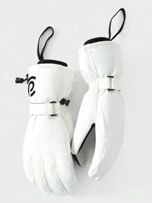 1 雙女式白色滌綸防滑、保暖、可調節袖口滑雪手套適合滑雪、騎行 - 白色 - 查看 5