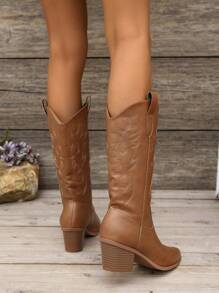 Women's Fashionable Brown Western Embroidered Riding Boots, Cowboy Boots For Women - Brown - View 5