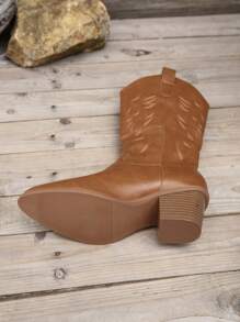 Women's Fashionable Brown Western Embroidered Riding Boots, Cowboy Boots For Women - Brown - View 6