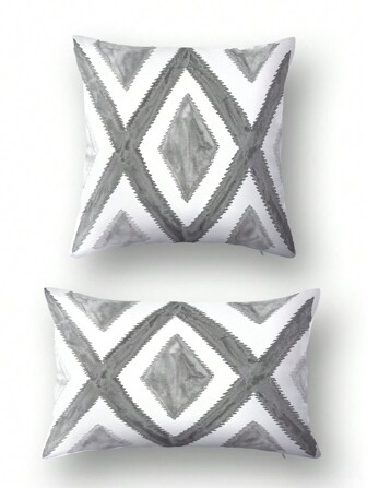 1入組數位印花灰黑白 X 綠配色方案裝飾枕套，方形，有多種尺寸可供選擇，適合家居、辦公室和汽車裝飾、床上用品、禮品選擇