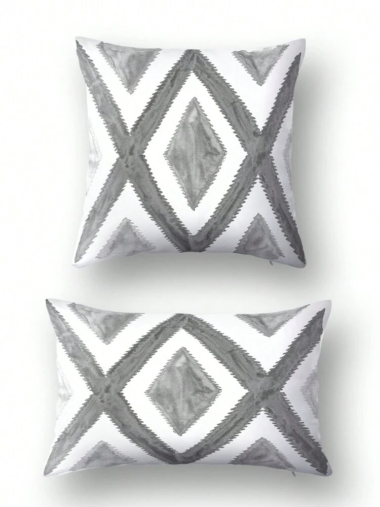 1pc Digital Printed Grey-black-white X-green Color Scheme Decorative Pillowcase, Square Shape, Available In Multiple Sizes For Home, Office, And Car Decoration, Bedding Supplies, Gift Option