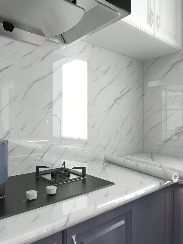 1pc 60*100cm Waterproof, Oil-proof, Fire-resistant, High-temperature Resistant, Thick Self-adhesive Wallpaper Sticker In Jazz White Marble Design For Kitchen Countertop, Bathroom Wall, Cabinet, Furniture Renovation