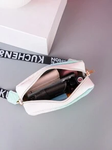 1 件双色斜挎包，时尚百搭夏季旅行女士小方形钱包，金色金属装饰单肩包 - 彩色 - 查看 5