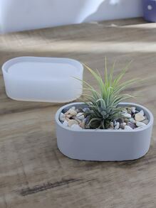 自制椭圆形和矩形多肉植物花盆、花盆、石膏模具、装饰品、珠宝收纳盒、环氧树脂、硅胶、蜡、蜡烛和手工皂铸造模具 - 白色 - 查看 1