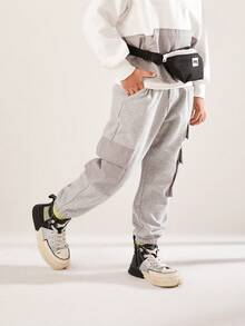 Annil 男童棉質針織休閒西褲，舒適、時尚、多用途，灰色 - 灰色 - 查看 3