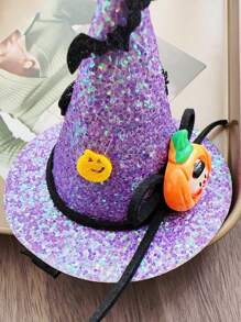 1pc Children's Colorful Glitter Wizard Hat Hair Clip Halloween Funny Accessory - Purple - View 7