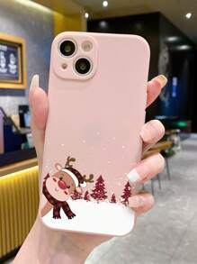 1pc Cartoon Christmas Deer Pattern Precision Hole Matting Phone Case Compatible With Iphone - Multicolor - View 1