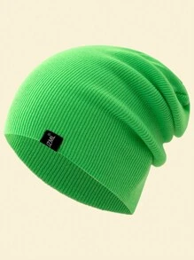 JZML 1pc Unisex Letter Label Decor Beanie - Green - View 1