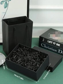 1套黑色嵌套禮品盒和帶蓋禮品袋，黑色禮品盒，豪華禮品盒適合週年紀念、生日、婚禮、情人節、畢業等。 - 黑色 - 查看 8