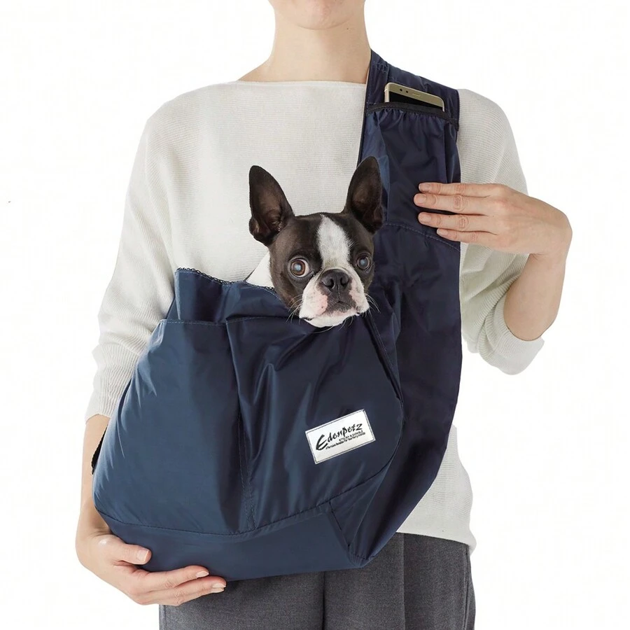 EdenPetz 1pc Large Blue Pet Sling Carrier With 8kg Capacity, Breathable, Waterproof And Scratch Resistant Fabric For Dogs And Cats - Navy Blue - View 1