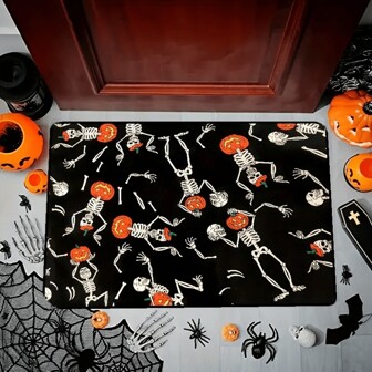 1pc Flannel Halloween Printed Anti-slip & Anti-dirt Floor Mat, Suitable For Home Festival Decoration, Flooring Decoration