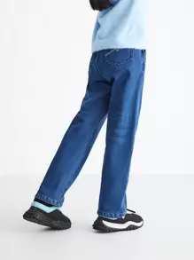 Annil Girls' Plush, Warm, Comfortable And Versatile Leather Band Belt Denim Pants Blue