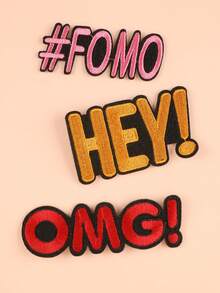 3入組英文俚語刺繡徽章diy服裝配件,可用於衣服、褲子、帽子、包、鞋子、手機殼的裝飾 - 彩色 - 查看 6