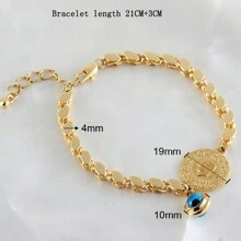 Golden Chain With Coin Decoration & Blue Crystal Charm Beaded Wristband Bracelet Unisex