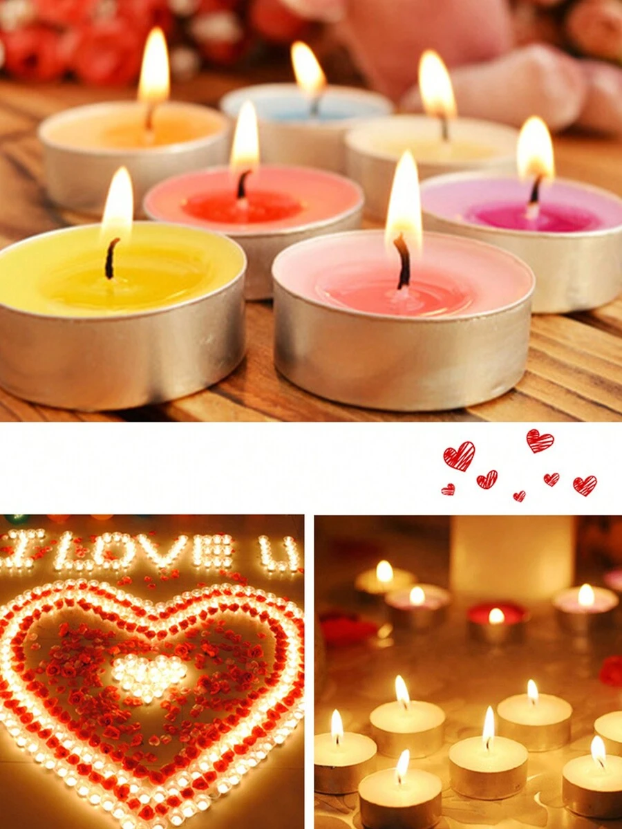 10pcs/pack Round Aluminum Shell Romantic Proposal & Confession Multicolored Candle In 7 Colors - Multicolor - View 1