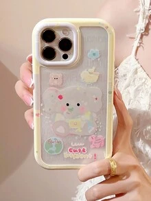1 件奶油色壓克力條紋大象圖案手機殼相容於 Apple - 白色 - 查看 12