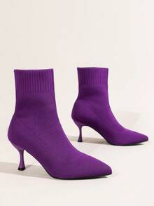 Giày bốt cao đến đùi dệt kim Giáng sinh dành cho nữ, Giày bốt trần trụi mới 2023 dành cho nữ, Giày cao đến giữa bắp chân mới dành cho nữ, Giày cao gót mũi nhọn mỏng co giãn, Giày cao gót sành điệu & thanh lịch, Thoải mái & thời trang - Màu tím - Xem 5