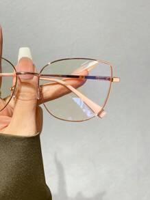 1pc Women's Rose Gold Geometric Frame Non-prescription Glasses, Fashionable And Simple For Everyday Wear - Gold - View 2