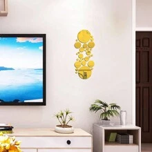 32 piezas/set 3D espejo adhesivo para pared espejo redondo DIY TV Fondo habitación pegatinas decoración de pared dormitorio baño decoración del hogar espejo - Dorado - Ver 4