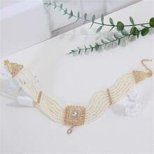 1pc Bridal Faux Pearl Square Shaped Zinc Alloy Pendant Handmade Beaded Necklace For Wedding Dress - White - View 5