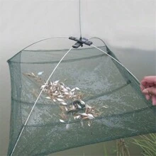 1片60*60cm摺疊式漁網,方便攜帶,適用於戶外釣魚和捕蝦 - 墨綠色 - 查看 3