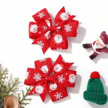 2入組隨機顏色聖誕節主題蝴蝶結髮夾,適用於兒童、派對、女孩、公主髮飾
