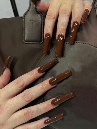 Transform Your Nails With 24 Pcs Long Square Caramel Latte Brown Press On Nails Autumn/Winter New White Fake Nail With 1 Piece Jelly And 1 Piece File Strip Nail Supplies