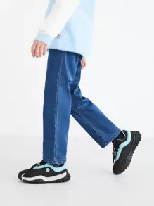 Annil Girls' Plush, Warm, Comfortable And Versatile Leather Band Belt Denim Pants Blue