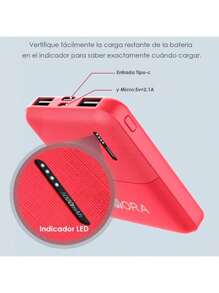 Mini Power Bank Portable Battery 5000 MAh 2 USB Ports 2.1A 1 Hour GAR103 - Red - View 2
