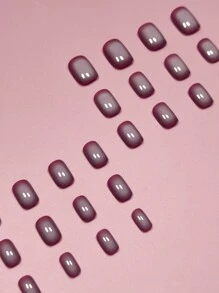 24入組短款莓果色和半透明茶棕色腮紅霧面方形按壓式指甲套裝，含 1入組果凍膠和 1入組指甲銼 - 彩色 - 查看 2