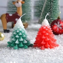 1pc Christmas Theme Decorative Prop - Red Christmas Tree Shaped Candle For Party Decoration - Red - View 2